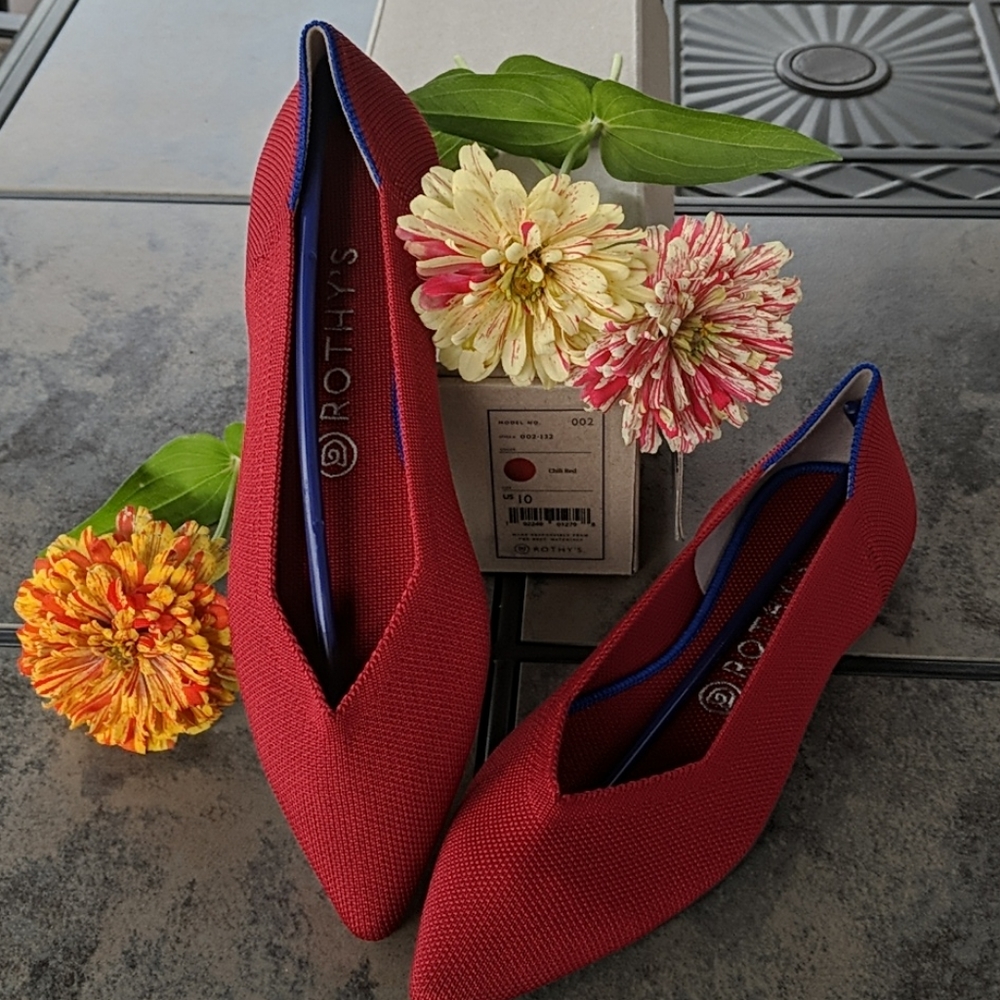 Rothy's chili red pointed flats size 10